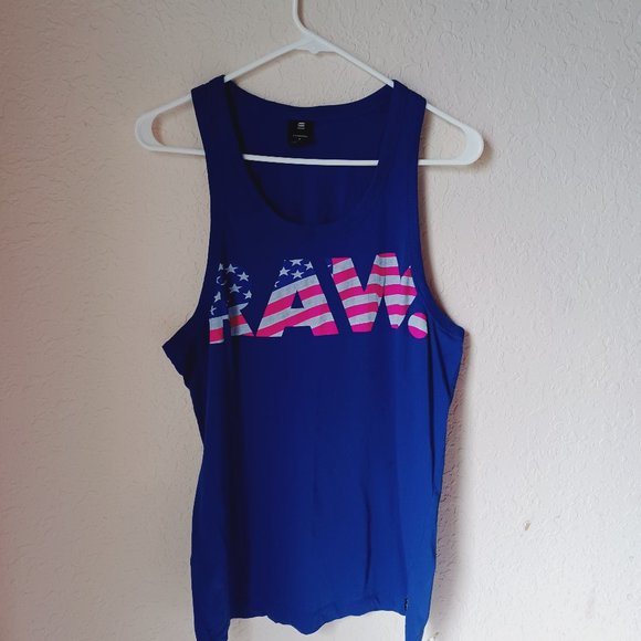 Gstar RAW blue tank top with red, white and blue, stars and stripes design in le - Picture 1 of 7